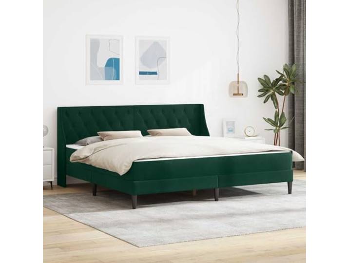 TUERYAFEK Samtbettgestell Dunkelgrün 200x200 cm Mit Matratze Fester Lattenrost, Fleckenresistenter Samt, Kunststoffbeine, Einfache Pflege