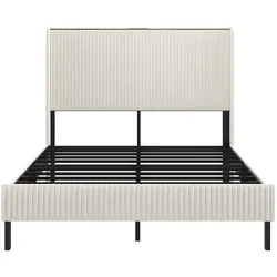 STILVORA Polsterbett Cord in Beige/Cream 180x200 cm mit Metalllatten und stabilem Rahmen