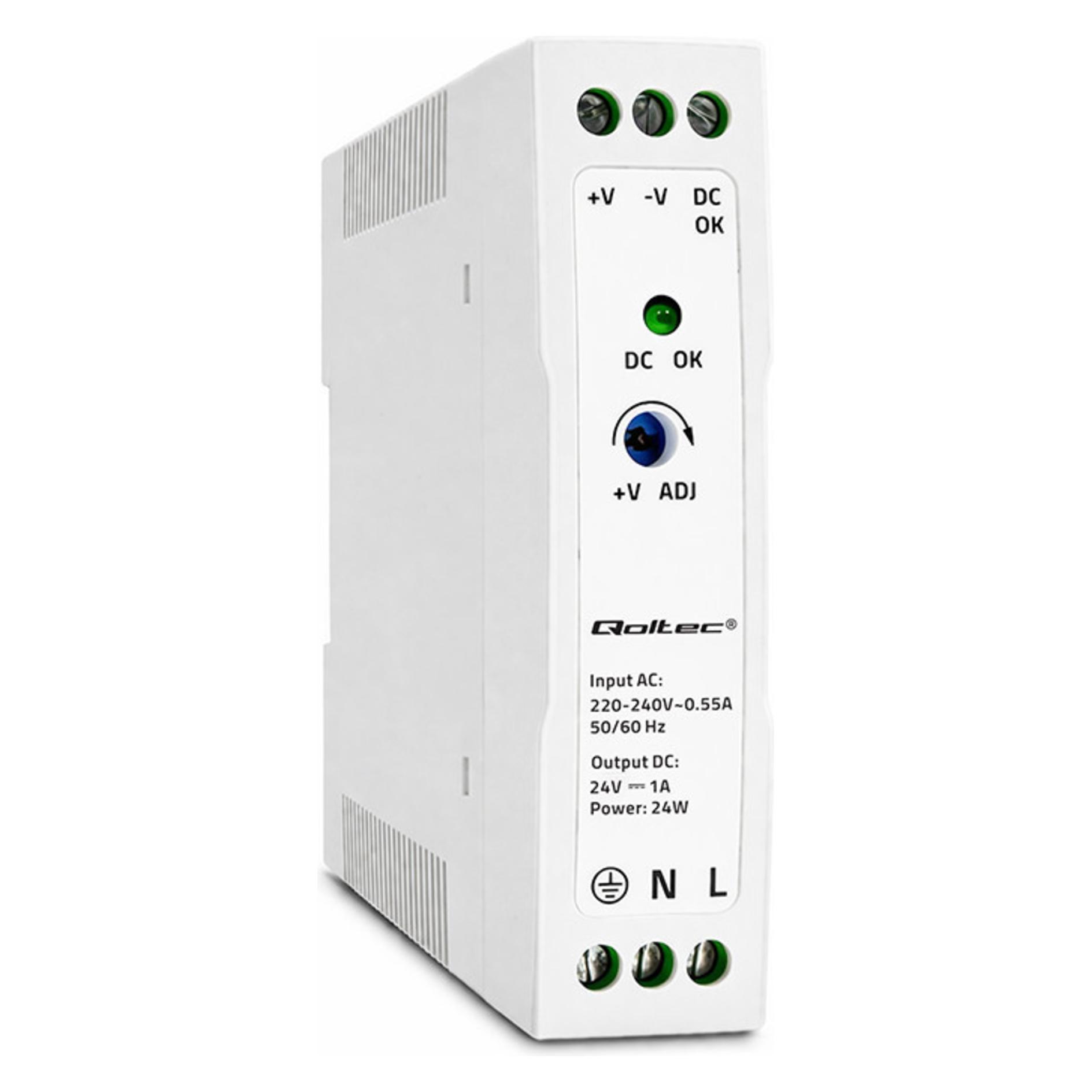 Qoltec Hutschienen-Netzteil | 24W | 24V | 1A | Weiss | Schlank (50909)