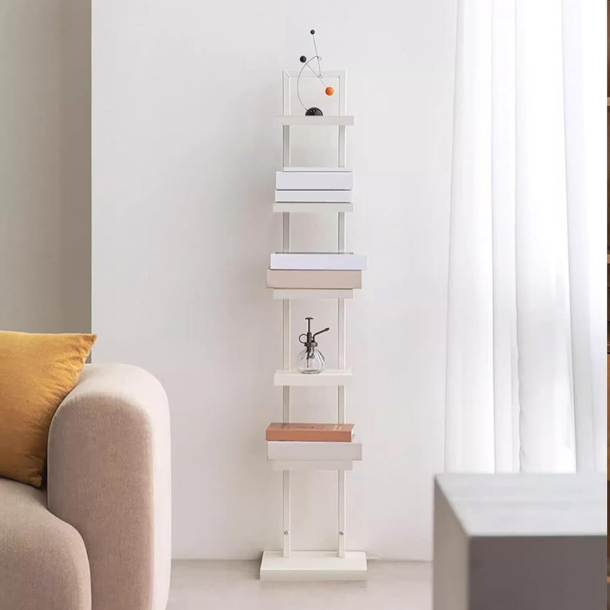 Verticale Boekenplank Ladder Boekenrek met 6 Lagen in Wit