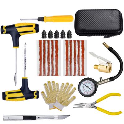 Car Tire Repair Kit Emergency Tire Puncture Plug Tools, Complete Kit With Glue, Repair Strips, And Accessories set 2