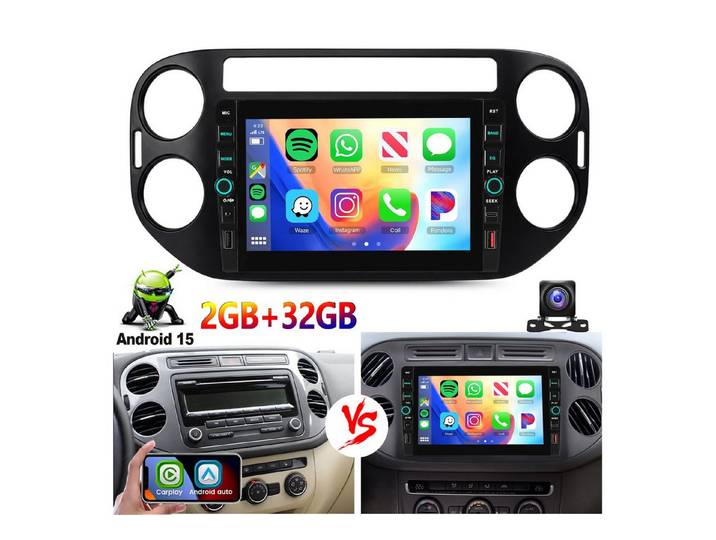 ESSGOO 8'' Android 15 Autoradio Carplay WiFi Navi für VW Tiguan 5N Golf Plus Autoradio (RDS, 4+64GB(optional), DAB (optional), FM, DAB+ (optional)