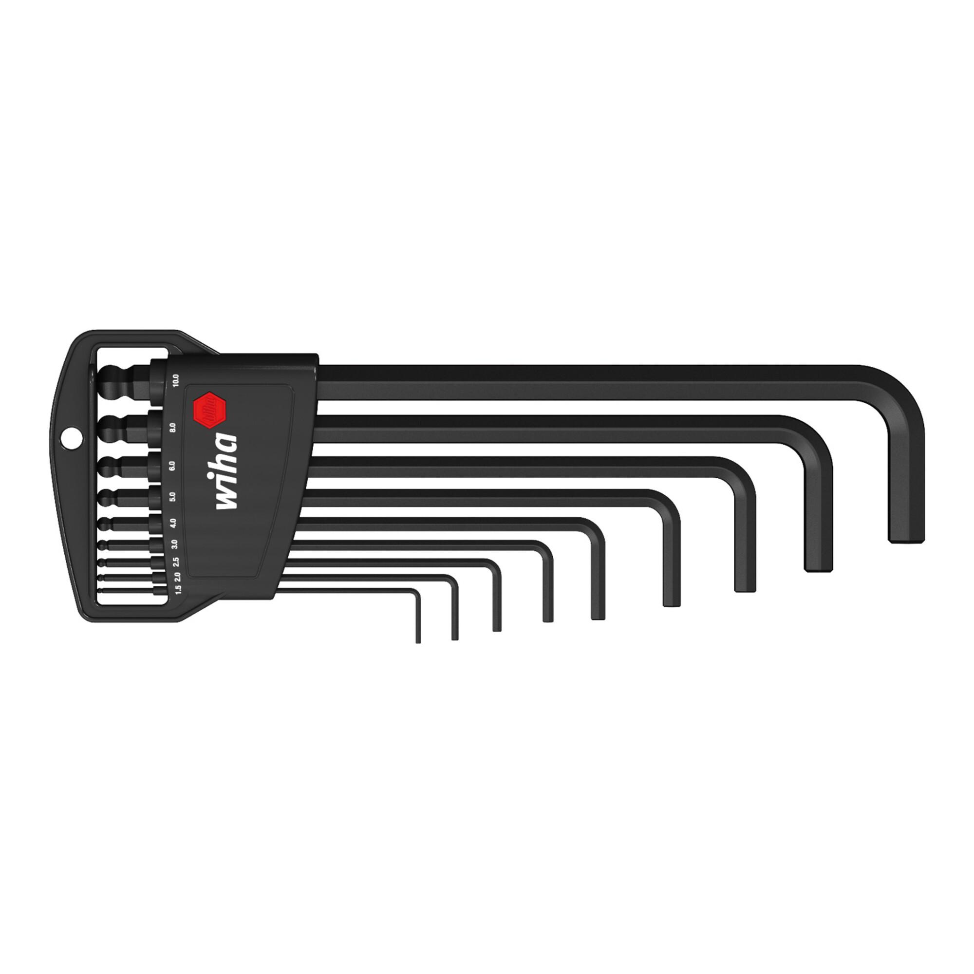 Wiha Stiftschlüssel Set 9-tlg. im Classic Halter I Sechskant-Kugelkopf I 1,5 mm - 10 mm I schwarzoxidiert in Blister I klein und kompakt (03992))