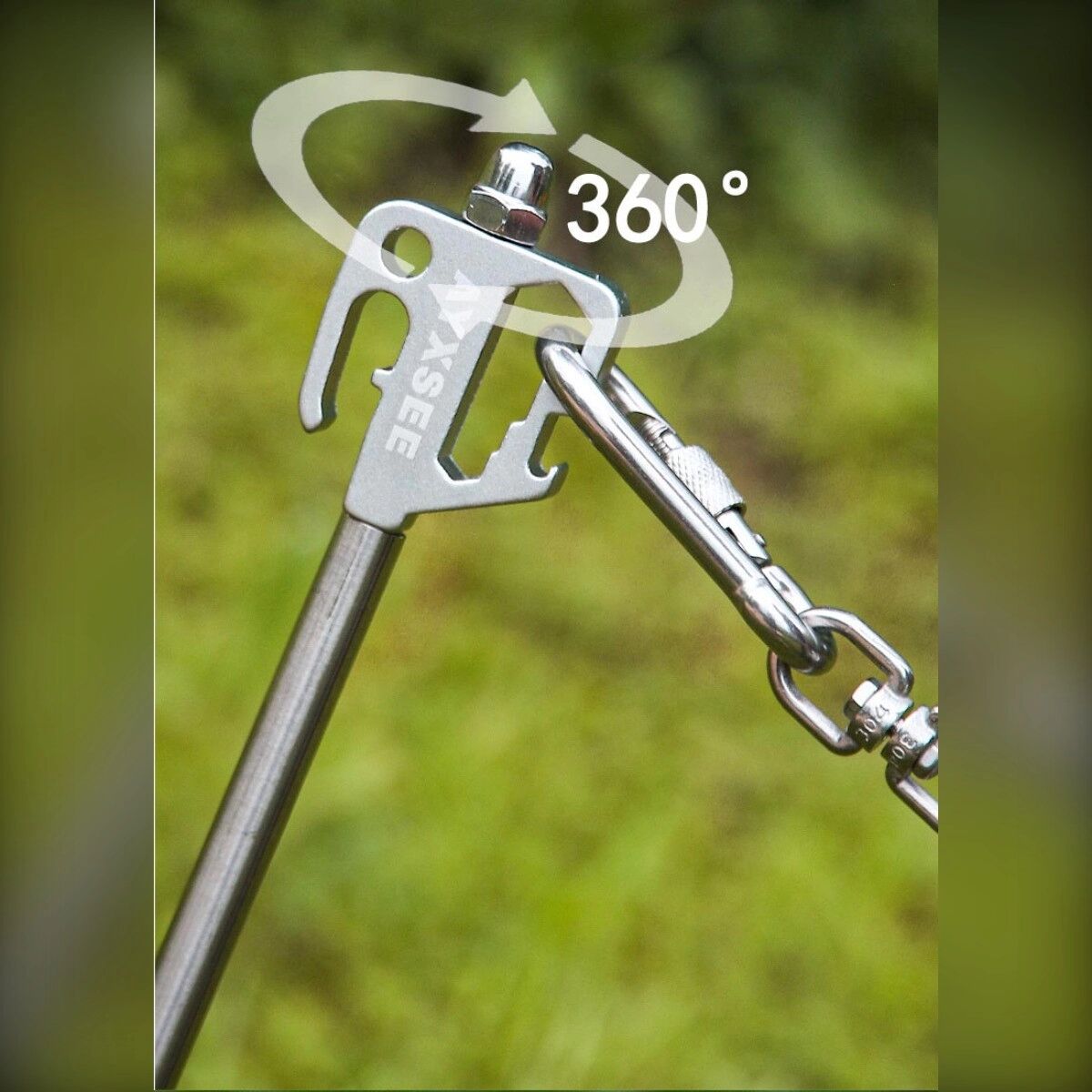 INF 360° drehbarer Camping-Hundebodenanker - Edelstahl & Aluminiumlegierung, konische Spitze, Gummischutz, Flaschenöffner Schwarz