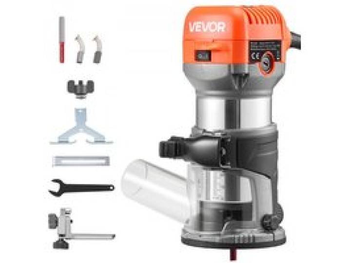VEVOR Affleureuse 710 W Défonceuse Compacte 6 Vitesses Variables pour Travail du Bois, Finition, Bricolage, avec Démarrage Progressif, Base Fixe, Capot d'Aspiration Poussière, Guide Parallèle, Filaire