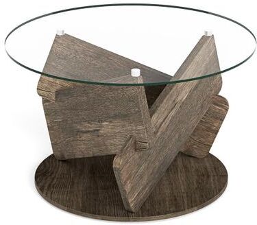 Costway Round Glass Coffee Table 32 Inch Modern Center Table with Tempered Glass Top-Gray
