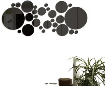 Inspired Finds 26 Pcs 3D Acrylic Mirror Wall Sticker Round Self Adhesive Decal For Bedroom Bathroom & TV Background black
