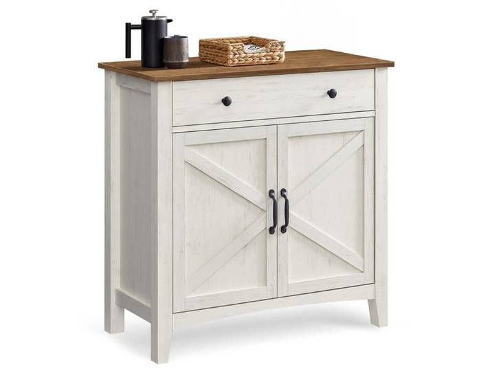 LIRY Collection - Buffet Meuble de Rangement avec Tiroir Meuble de Cuisine avec Blanc Rustique + Marro PETIT MEUBLE DE RANGEMENT