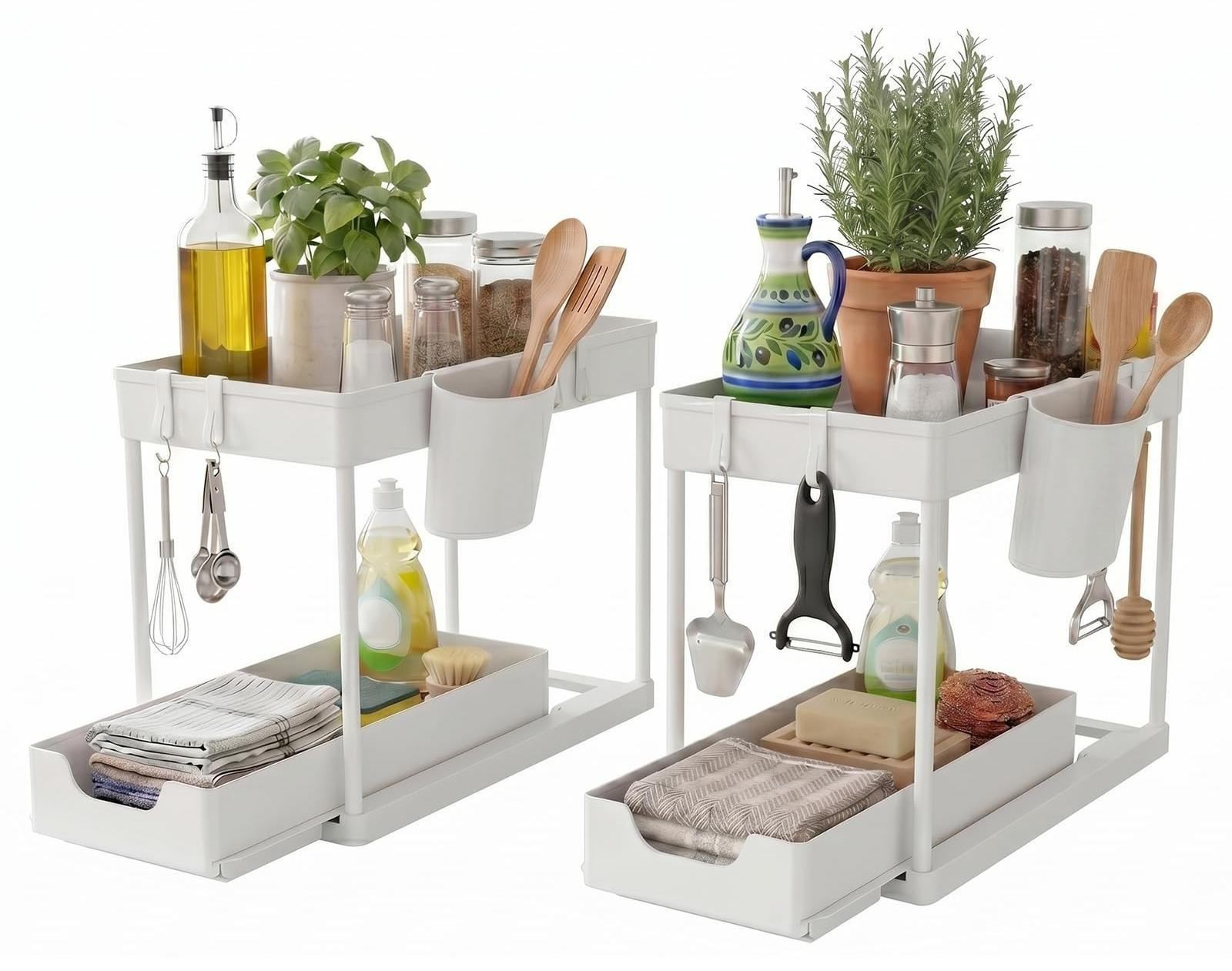 Merkloos Ondergootsteenrek - 2 Stuks - Multifunctionele Keuken Organizer - Wit