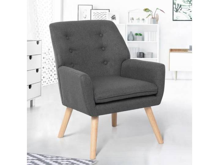 IDMARKET Fauteuil scandinave NAT en tissu gris anthracite