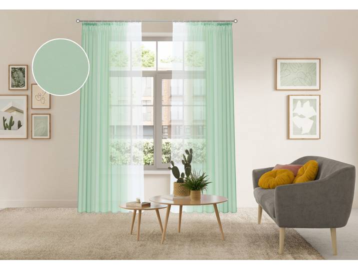 Gardine GOODPRODUCT Nivva, 2er-Set, Kräuselband, transparent , grün, B:140cm H:145cm, Polyester, Gardinen, Gardine, Transparent, Kräuselband, Pflegeleicht, 2er Set