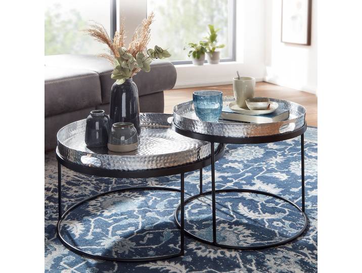 Couchtisch Seedorf 2er-Set Ø 56cm Silber/Silber/Schwarz