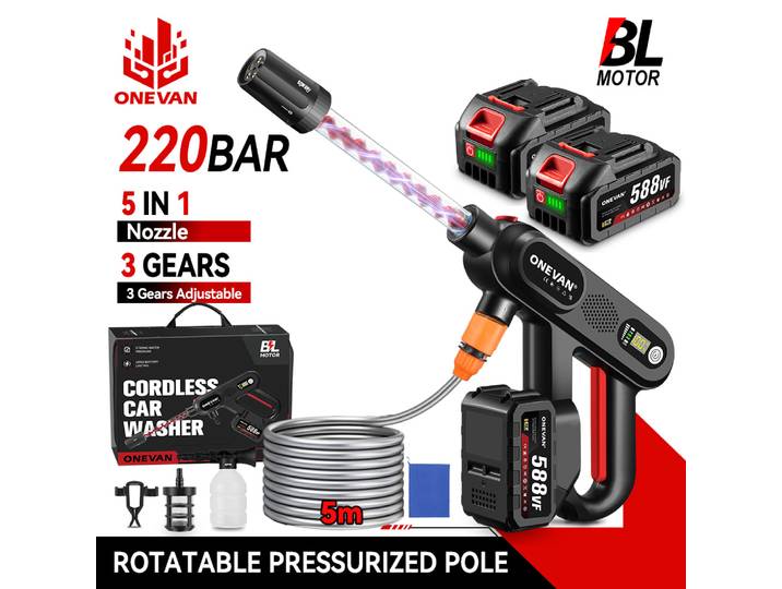 ONEVAN 220Bar pistolet de lavage de voiture haute pression sans brosse 5in1 3 vitesses pistolet de pulvérisation outil électrique de lavage de jardin pour Makita broche de batterie 18V
