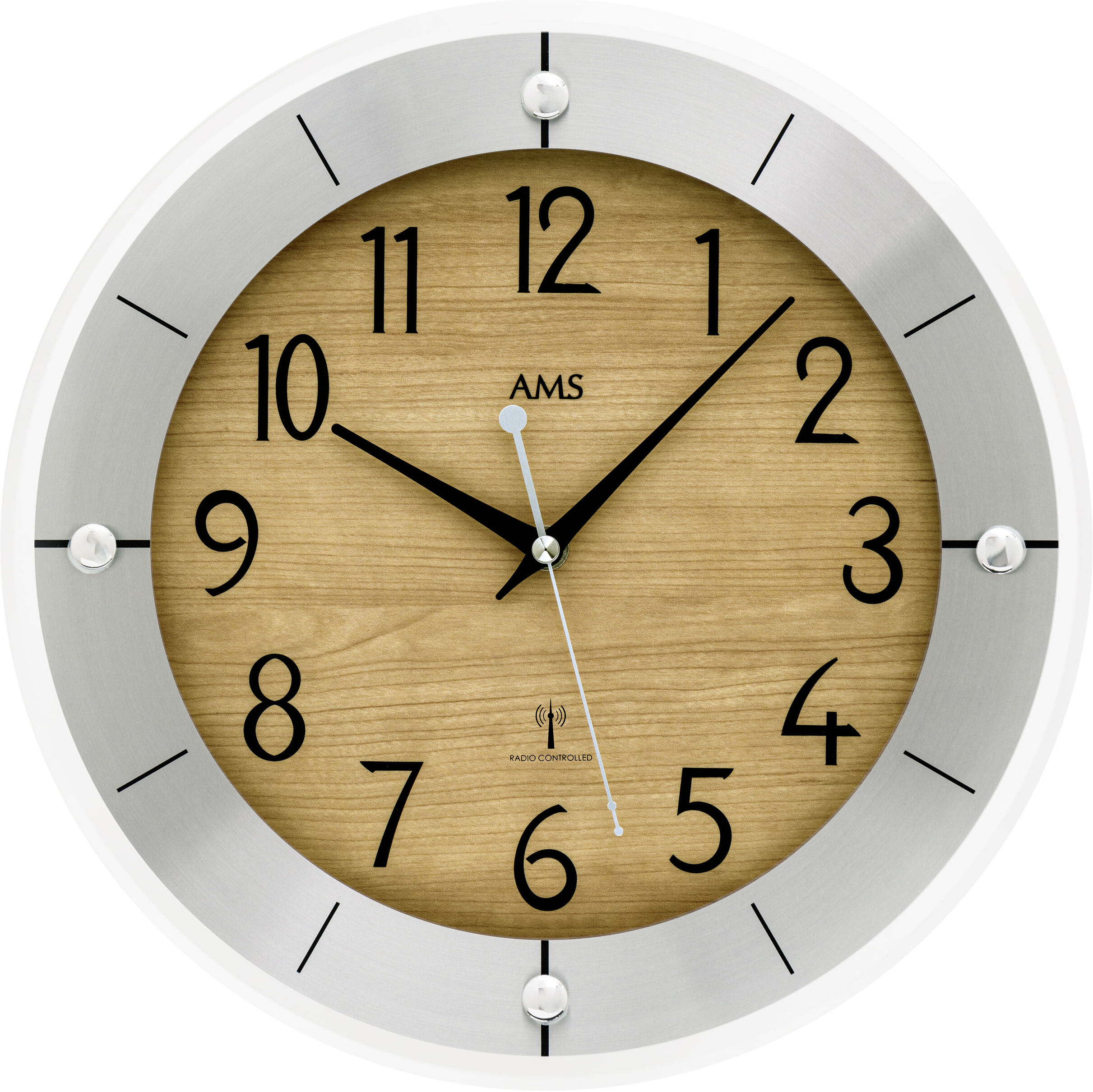 Funkwanduhr AMS, silber (silberfarben, silberfarben), Wanduhren, Ø 31cm, Quarzuhr, Wanduhr, Made in Germany, Wohnzimmer, Küche, Arbeitszimmer