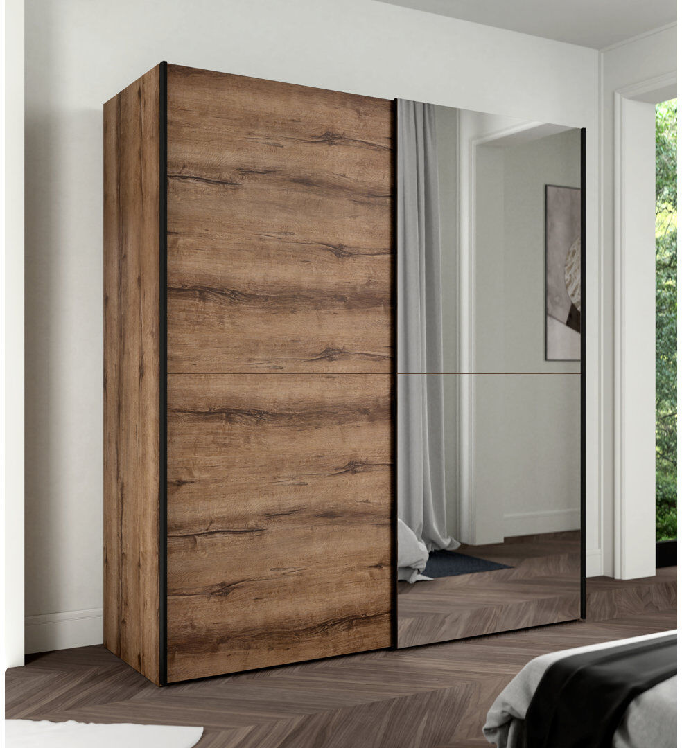 Hykkon Alfaro 2 Door Wardrobe Muddy Oak 190.5cm H X 170.3cm W X 61.2cm D