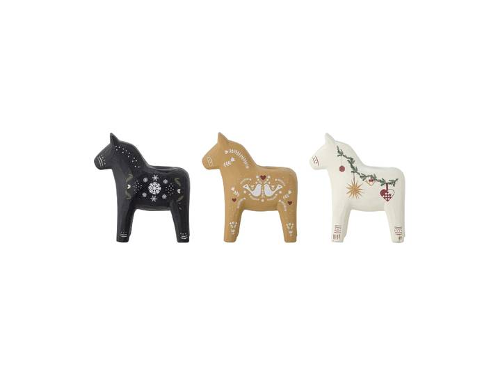 Bloomingville Bougeoir Siffer Noir-brun-blanc, 3 pièces, 10 cm