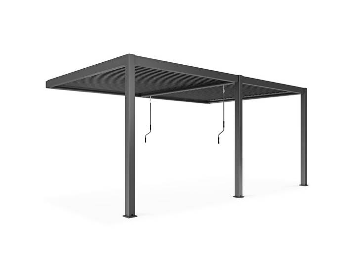 Oviala - Pergola bioclimatique 6x3 m adossée manuelle en aluminium gris anthracite