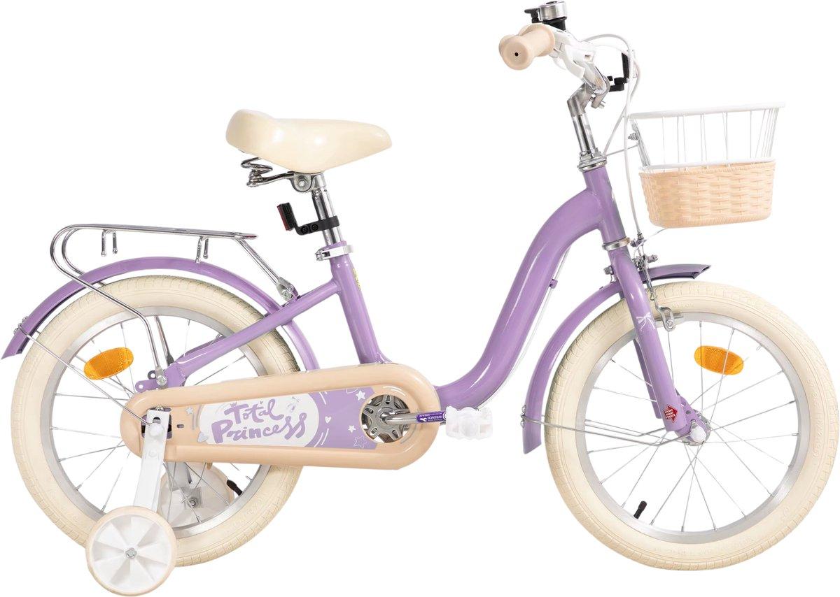 Kinderfahrrad 40 cm - mit Stützrädern, Fahrradkorb & Gepäckträger - Für Kinder 3-10 Jahre - Lila