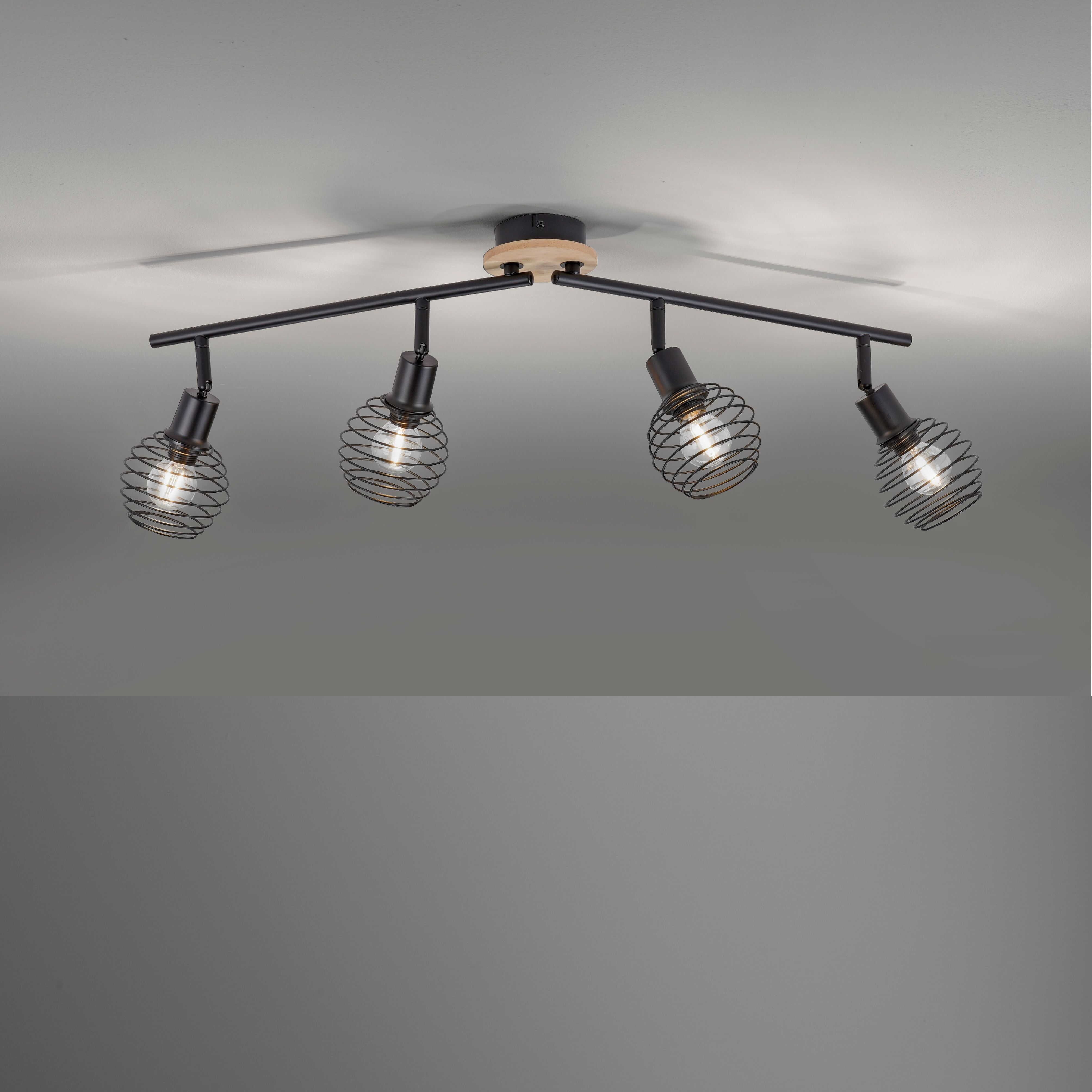 JUST LIGHT Deckenleuchte "EUGEN", braun (holzfarben), 4, H: 24cm, 1 Stk., Leuchten, ExklusiveE14, Deckenleuchte