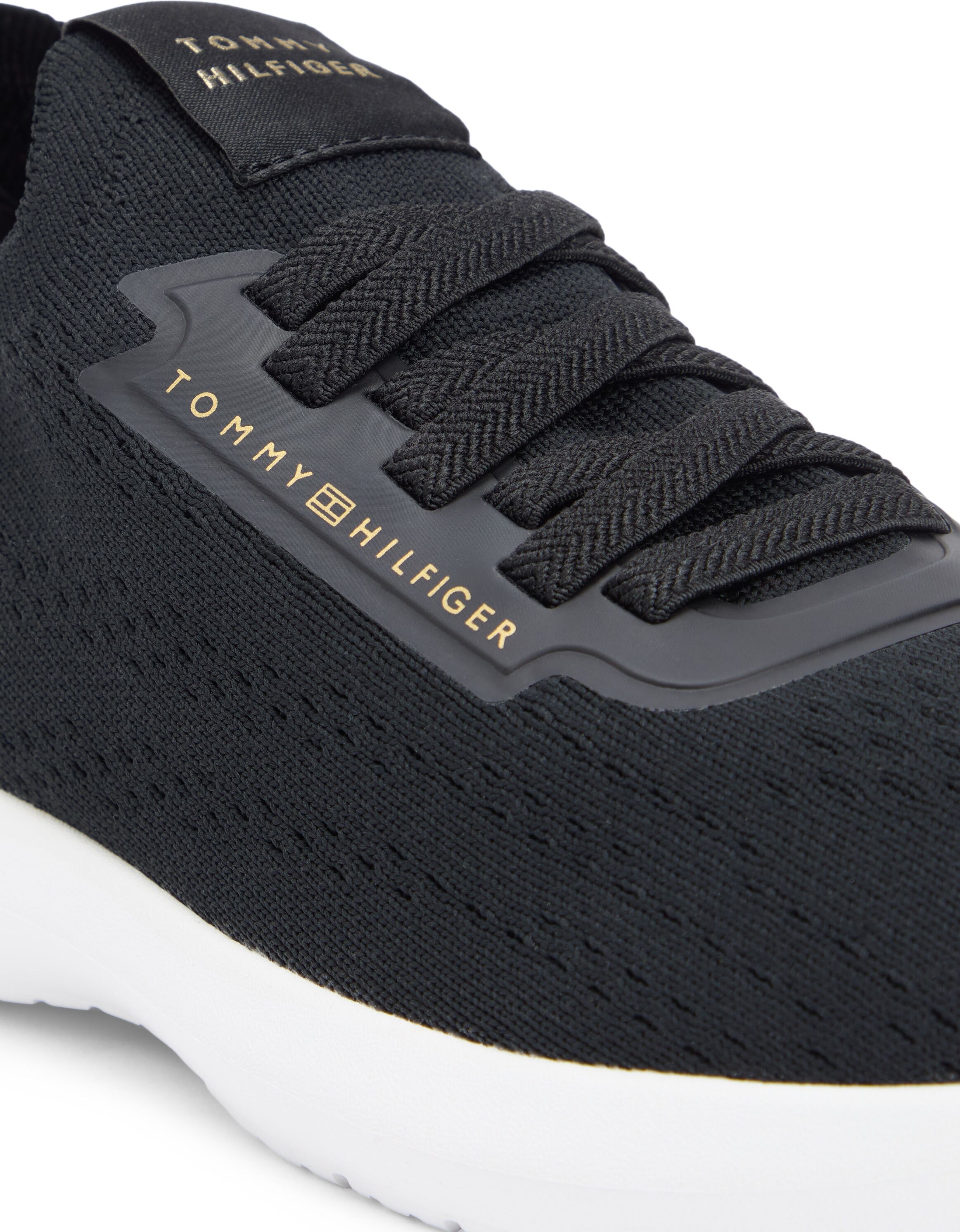 Slip-On Sneaker TOMMY HILFIGER "TH KNIT EXTRALIGHT RUNNER", Damen, Gr. 36, Textil, schwarz, unifarben, Schuhe Slip-On Sneaker, Freizeitschuh, Halbschuh, Slipper mit elastischen Schnürsenkeln schwarz 36, Textil