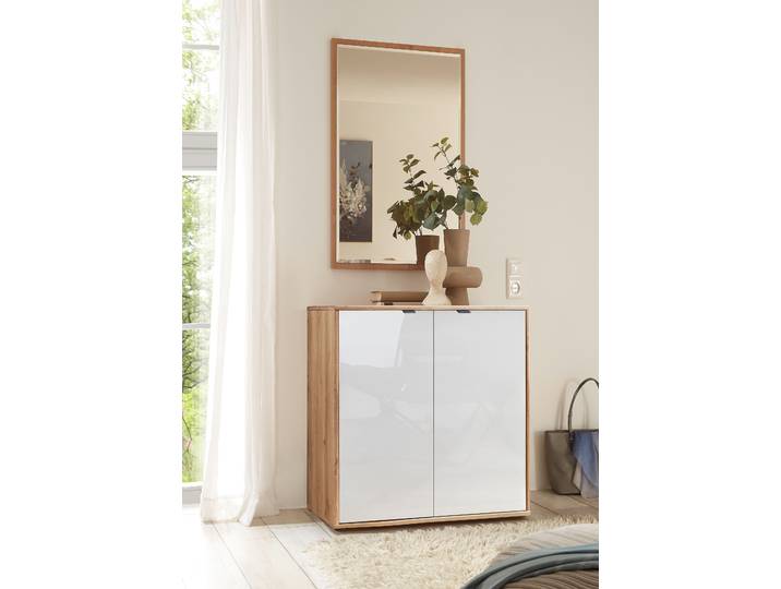 Commode avec 2 portes 80 x 86 x 43cm Blanc/Marron/Blanc Chêne