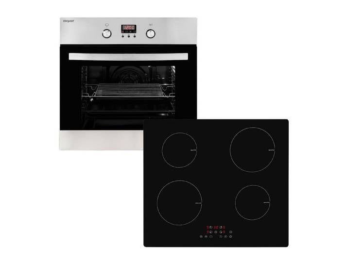 exquisit Backofen-Set BAKO65601H, autark einbaubar-Ofen mit Heißluft,Kochfeld mit Sensorbedienung