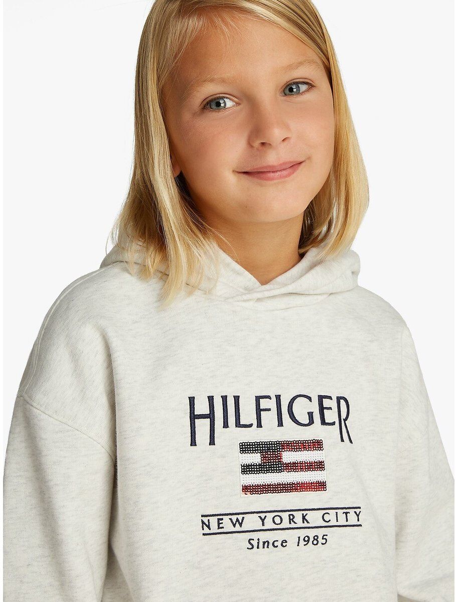 TOMMY HILFIGER Sweat à capuche, logo sequins, en molleton