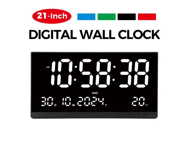 Horloge murale numérique de grande taille 21'', calendrier, affichage de l'heure/date/semaine/température 12/24H, alimentation USB, réveil électronique LED