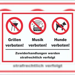 HB-Druck Grillen Musik Hund verboten Schild A6 (105x148mm)