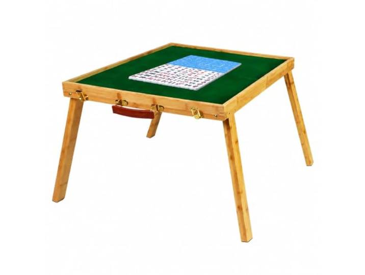 JS Space Tragbarer Mahjongtisch aus Bambus mit Klappbeinen und Tragegriff Ideal für Camping, Kartenspiele, Gesellschaftsspiele und Spieleabende(yellow)