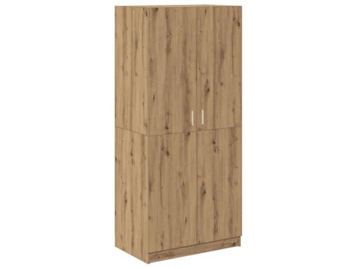 HBBMGYD Kleiderschrank, Eiche, 80 x 52 x 180 cm, aus Holz Kleiderstange, 2 Flügeltüren, praktische Griffe, feuchtes Tuch, Wandbefestigung