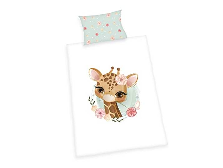 Herding Parure de lit Girafe\, Housse de Coussin env. 40x60 cm avec rabat\, Housse de Couette env. 100x135 cm avec zip de marque facile à manipuler\, 100% coton\, Renforcé