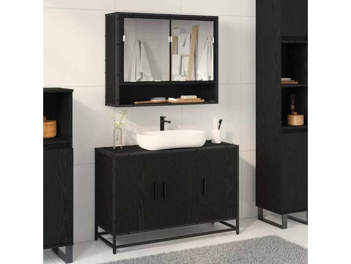 Moderne Ensemble de mobilier de salle de bain - Placard de rangement 2 pcs Chêne noir@FR(958308）