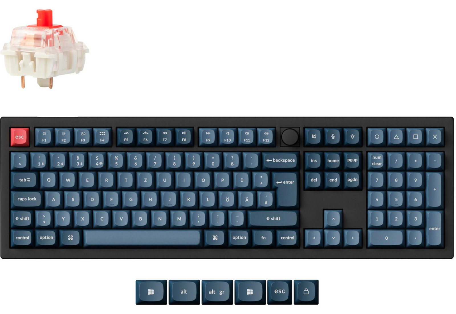 Keychron V6 Max mechanisch toetsenbord - Zwart/Blauwgrijs - Duitse toetsenindeling - Gateron Jupiter Red switches - Hot-swap - RGB-verlichting