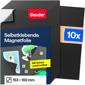Gauder Magnetfolie A6, selbstklebend, zuschneidbar, schwarz, 10,2 x 15,3 cm, 10 Stück