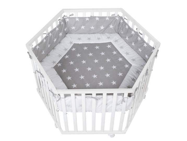 Roba Laufgitter 6-eckig Little Stars, Weiß, Holzwerkstoff, Stern/Sternzeichen, Sechseckig, 118.5x72.5x103.5 cm, Baby- und Kindermöbel, Babyzimmer, Laufgitter