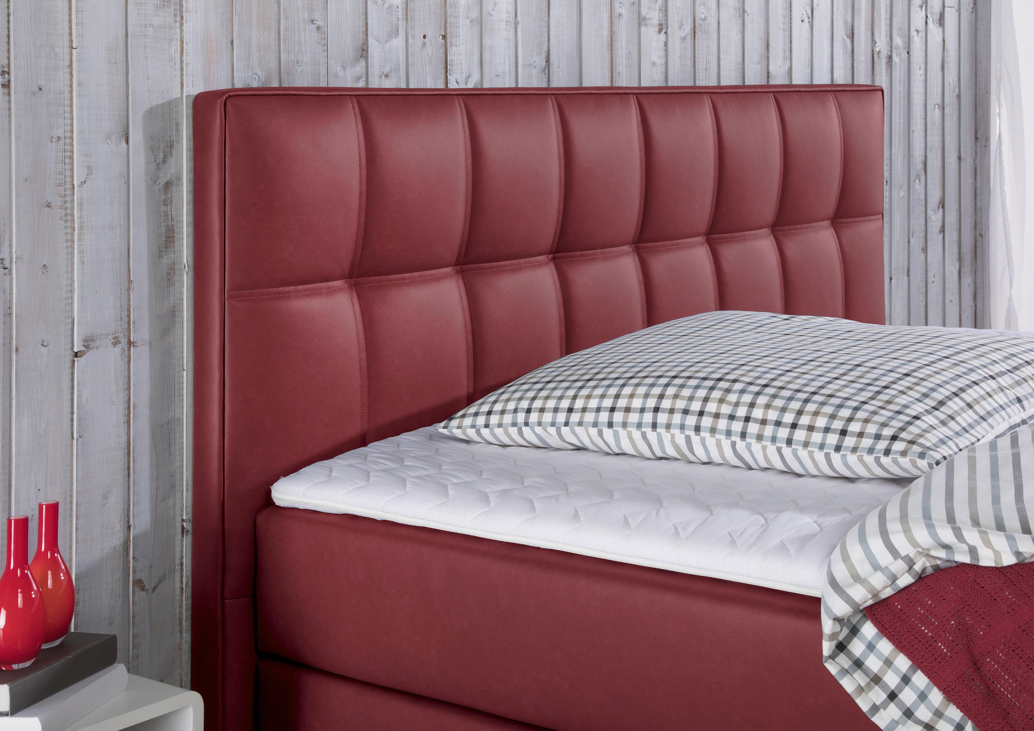 Boxspringbett HOME AFFAIRE "Tavira", rot (bordeaux), B:107cm L:208cm, Komplettbetten, Boxspringbett, in 4 Breiten, 4 Farben und 3 Matratzenarten, incl. Topper bordeaux Kunstleder, Liegefläche B/L: 100cm x 200cm Betthöhe: 50cm, H2 + H2, 7-Zonen-Taschen-Fed