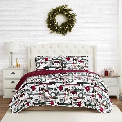 Southshore Fine Linens Merry Town Christmas Oversized Reversable Quilt Set
