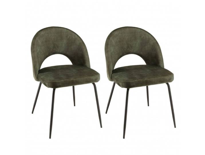 MACABANE TOM - Lot de 2 chaises dossier ouvert tissu velours vert pieds noir