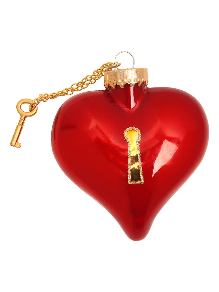 Krebs Glas Lauscha Christbaumornament "Herz" in Rot - (H)8 cm - onesize