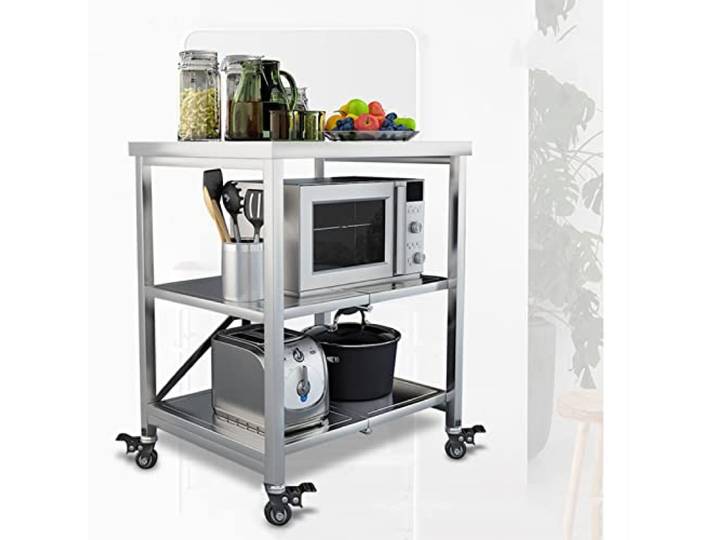 LXSEHN Rollwagen Servierwagen, Küchenwagen 3-stöckiger Allzweckwagen Regal Edelstahlwagen mit Feststellbremse und Rollen, für Küche Büro Waschküche, 60x45x80cm