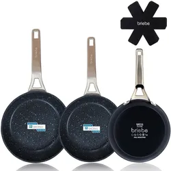 Briebe Black Titanium Set 3 Antihaft-Induktionspfannen Titan 18-20-24cm, Geschmiedetes Aluminium, Schwarz