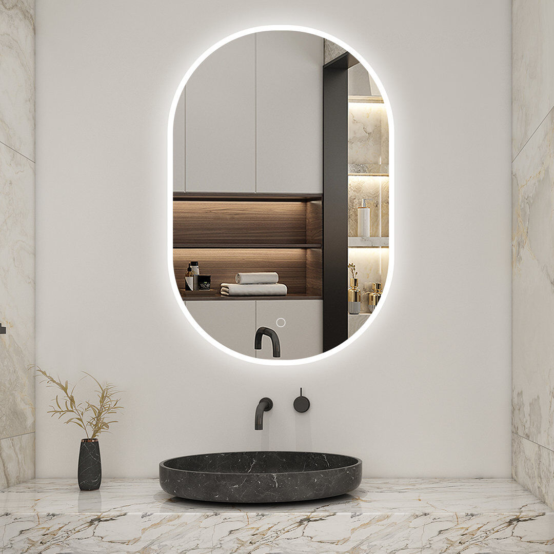 Metro Burkell Oval Wall Mirror Set White 90cm H x 60cm W