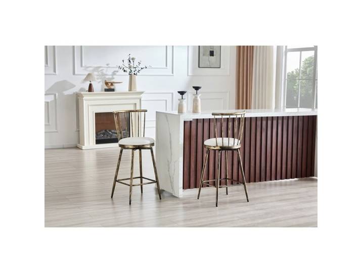 Tabouret bar vintage blanc marron 39x39x96cm métal assise rembourrée cuisine bar restaurant sans table