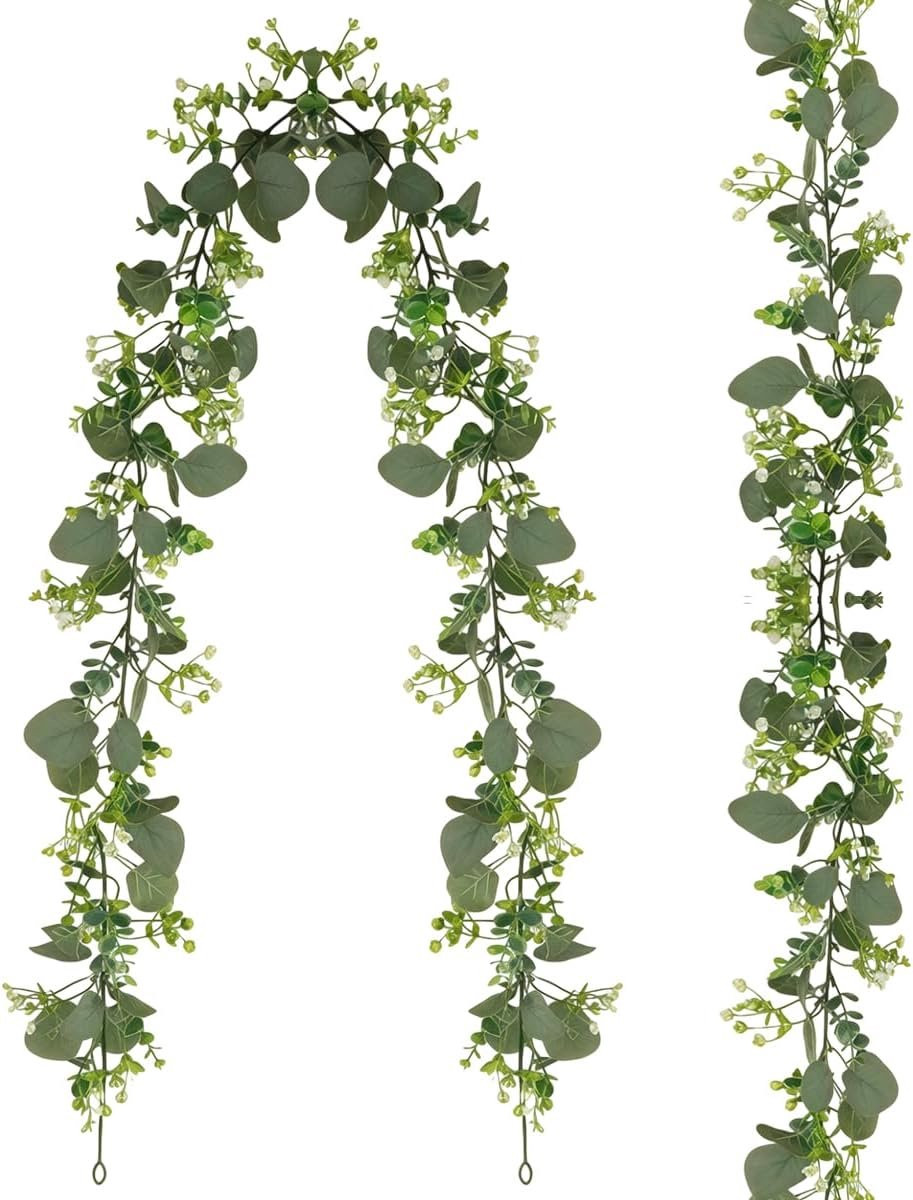 2 Stuks Groene Kunstplant Slinger, 1,8m Kunstmatige Klimop en Eucalyptus Ranken voor Decoratie