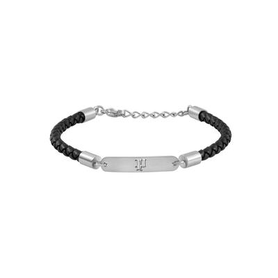 Armband POLICE "Interwove", schwarz (schwarz, edelstahlfarben), Armbänder, Herren, 22cm, Edelstahl Leder, Edelstahl, Leder, Armband