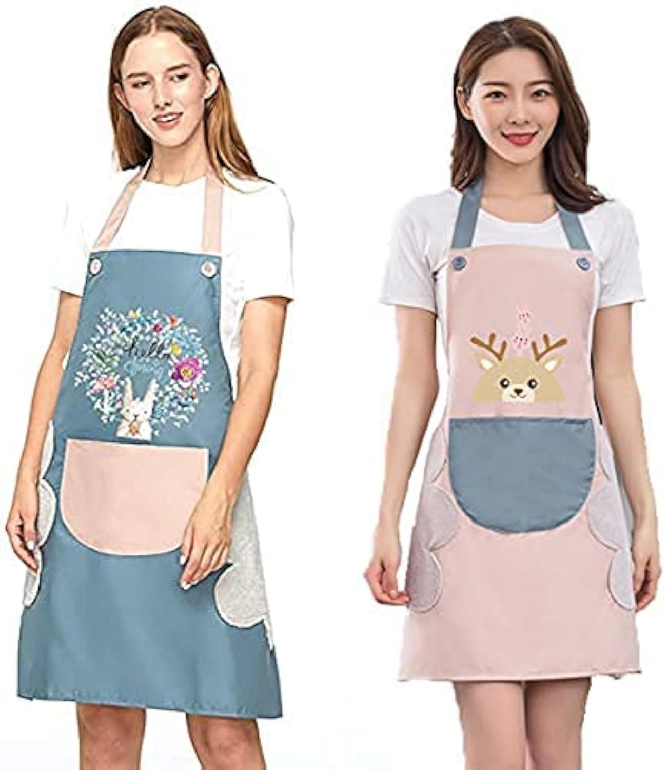Dripio 2-delige set verstelbare kookschorten met 2 zakken, unisex, blauw en roze