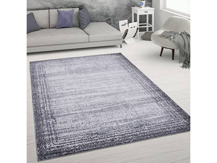 Paco Home Teppich Wohnzimmer Kurzflor Abstrakter Used-Look Vintage Stil Modern, Grösse:160x220 cm, Farbe:Grau
