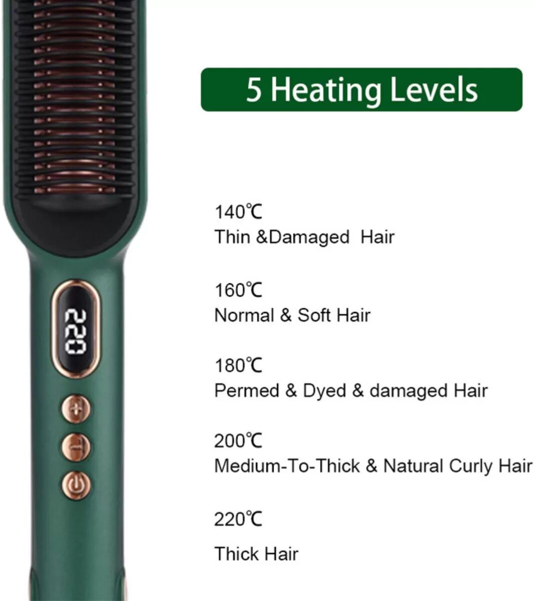 INF 3-in-1 grüne Haarglättungsbürste mit US-Stecker — Schnelles Aufheizen, LCD, Turmalin-Keramik, 110-240V