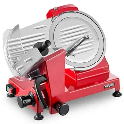 VEVOR Fleischschneider 25 cm 340 W 0-12 mm Aufschnittschneider 45# Stahl für Gefrorenes Rohes, Gekochtes Fleisch und Schinken, mit Schleifstein, Lebensmittelhalter Stopfer und Rutschfesten Füßen